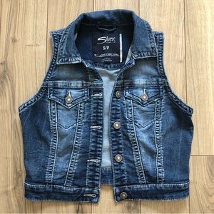 Girl’s Silver Jeans Button up Denim Vest size S